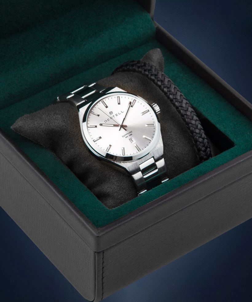 DESTELL Aries Full Silver Steel Sapphire Gift Set férfi karóra