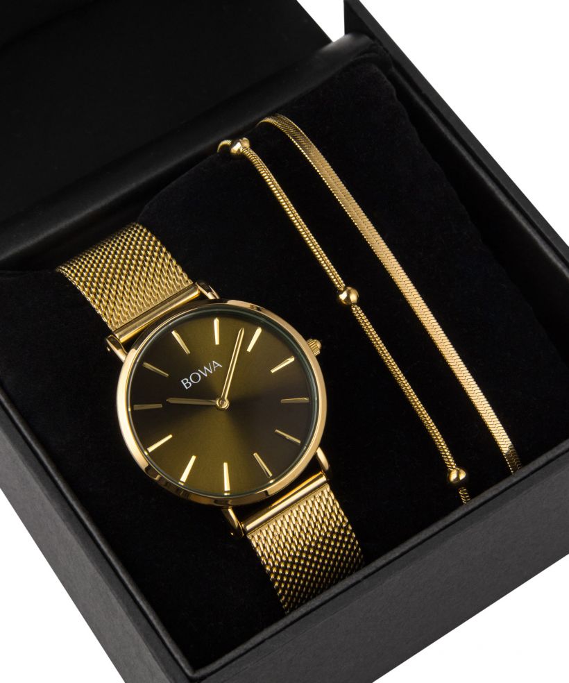 BOWA New York Petite Green-Gold Mesh 34 Gift Set (óra + karkötő)