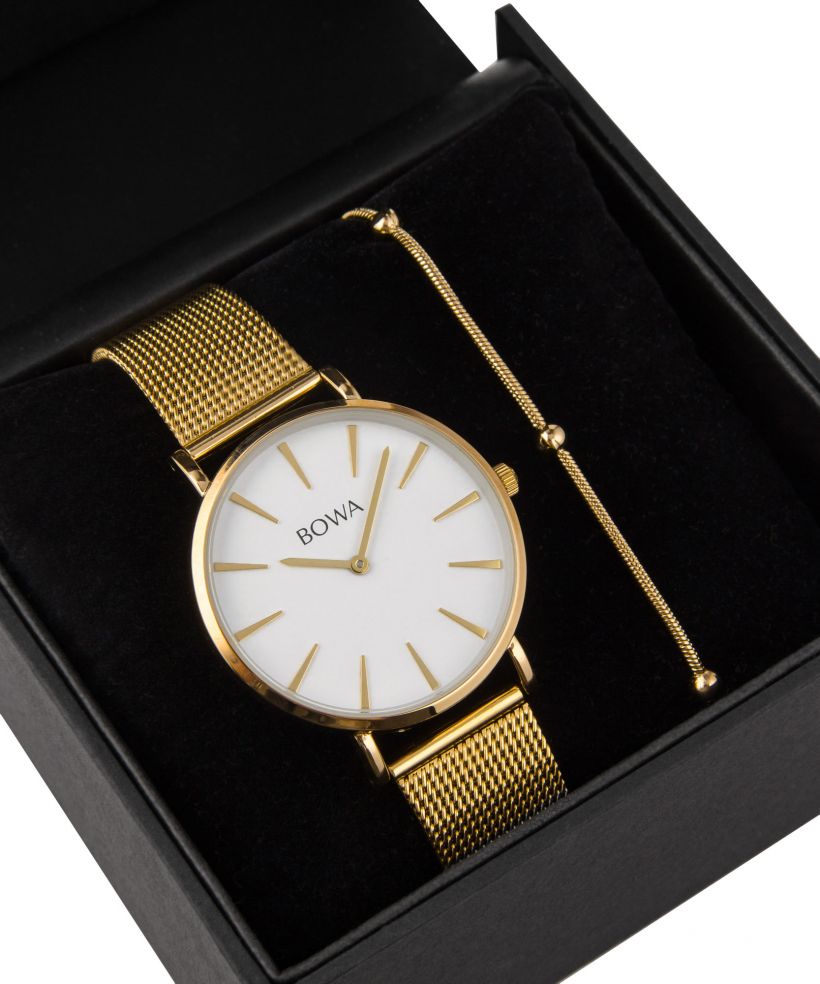 BOWA New York White-Gold Mesh 38 Gift Set (óra + karkötő)