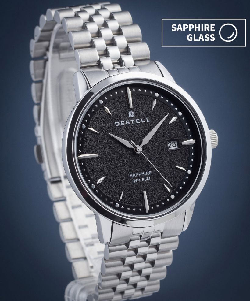 DESTELL Pictor Black Silver Steel Sapphire férfi karóra