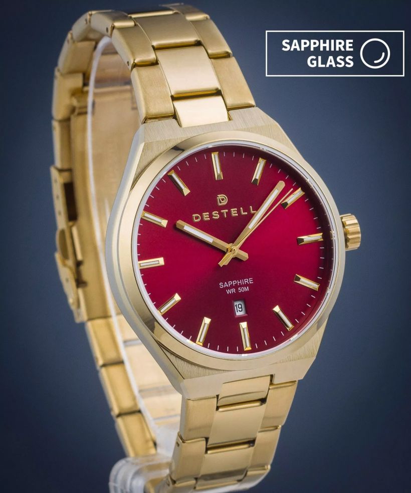 DESTELL Aries Red Gold Steel Sapphire férfi karóra