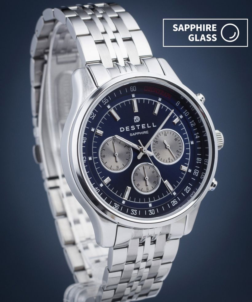 DESTELL Circinus Blue Silver Steel Chronograph Sapphire férfi karóra