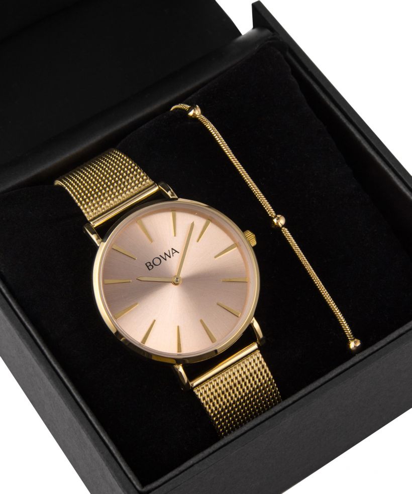 BOWA New York Pink-Gold Mesh 38 Gift Set (óra + karkötő)