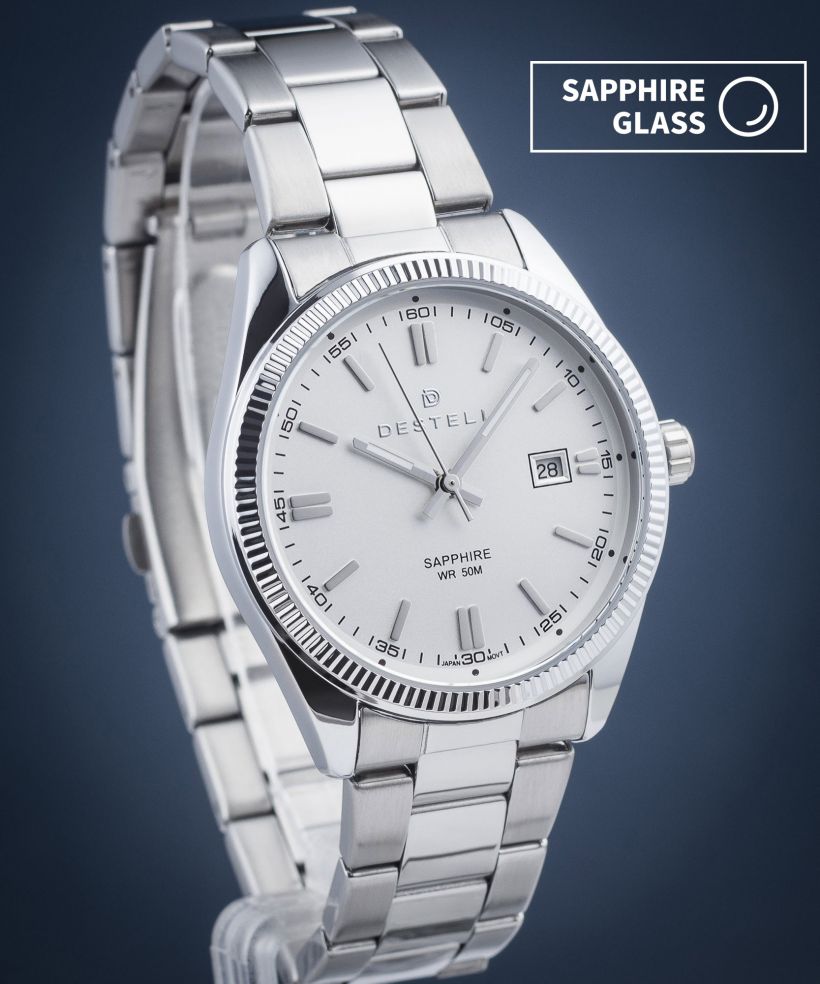 DESTELL Loup White Silver Steel Sapphire férfi karóra