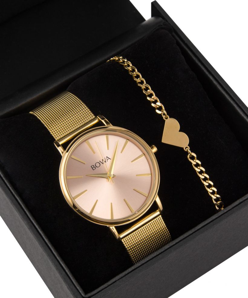 BOWA Praha Pink-Gold Mesh 38 Gift Set (óra + karkötő)
