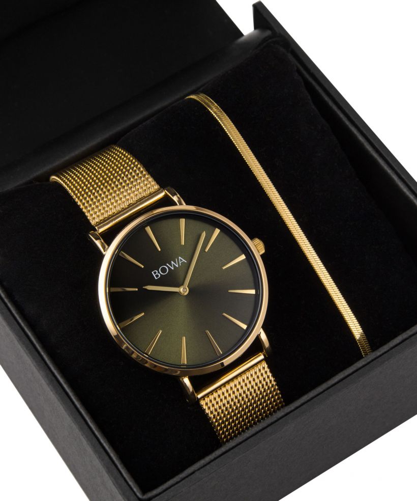 BOWA New York Green-Gold Mesh 38 Gift Set (óra + karkötő)