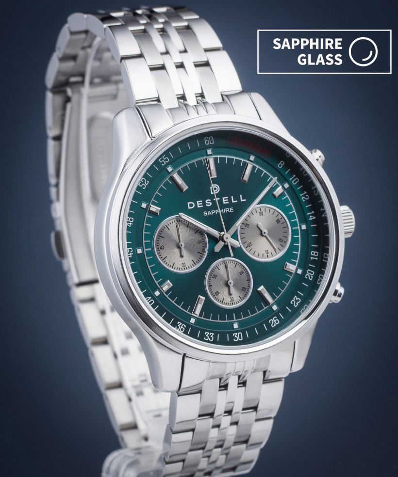 DESTELL Circinus Green Silver Steel Chronograph Sapphire férfi karóra