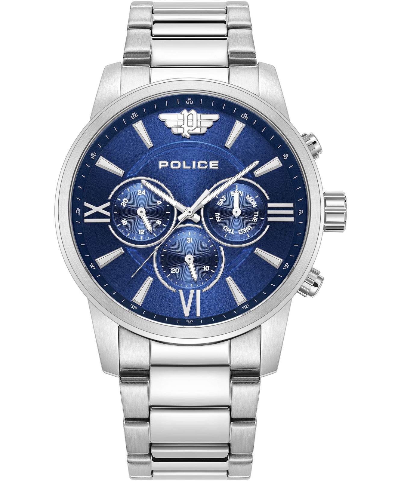 Police Orologio Analogico Uomo PEWJG2227404 - Modello RAHO 3H, Quadrante Blu, Cinturino Acciaio
